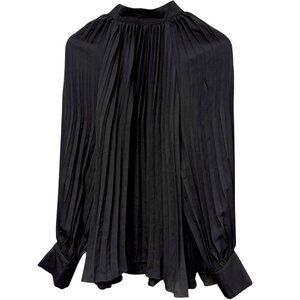 ADIVA Pleated Blouse Plus Size 1X Black Flowy Womens Long Sleeve Top NWT